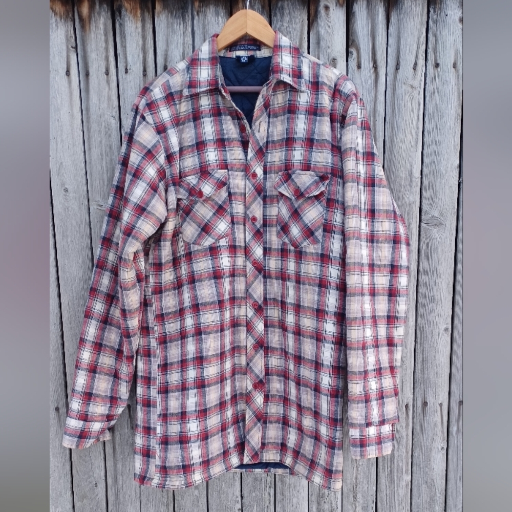 Vintage 60s For the Tall Man red plaid lined shacket shirt coat mens size M T